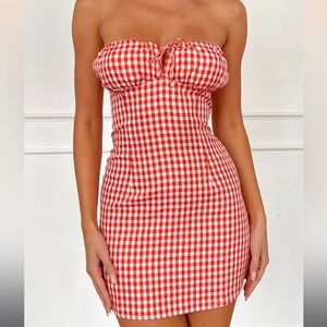 Beginning Boutique Faith Red Gingham Strapless Mini Dress size US 2